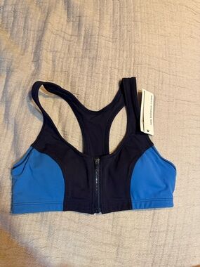 New Balance Navy & Bright Blue Front-Zip Women's Swim Top small